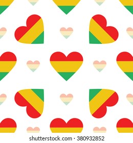 Bolivia flag heart seamless pattern. Patriotic Bolivia flag background. Country flag in the shape of heart. Vector seamless pattern.