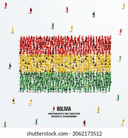 Bandera de Bolivia. Un gran grupo de personas se forman para crear la forma de la bandera de Bolivia. Ilustración vectorial.