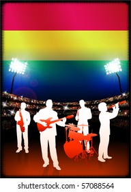 Bolivia Flag with Live Music Band on Stadium Background Original Illustration