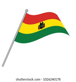 Bolivia Flag with Metal Pole. Vector illustration.