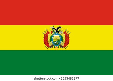 Bolivia flag in official colors, dimensions and aspect ratio. Vector flag symbolizing national pride, identity, heritage, patriotism and authority