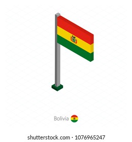 Bolivia Flag on Flagpole in Isometric dimension. Isometric blue background. Vector illustration.
