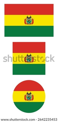
Bolivia flag PNG vector. Bolivia square and round icon isolated on transparent PNG background. Bolivia flag icon.