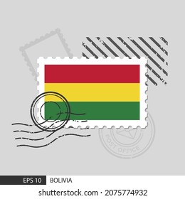 Bolivia flag postage stamp. Isolated vector illustration on grey post stamp background and specify is vector eps10.