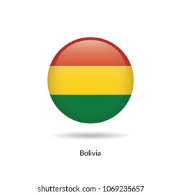 Bolivia flag - round glossy button. Vector Illustration.