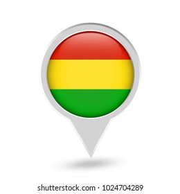 Bolivia Flag Round Pin Icon. Vector icon.