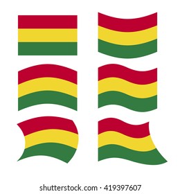 Bolivia flag. Set of flags of Bolivian Plurinational State in different forms. Developing nation banner in South America