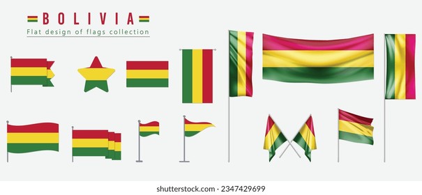 Bolivia flag set, flat design of flags collection