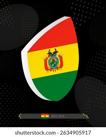 Bolivia Flag Shield icon in 3D on Dark Modern Abstract Rugby Background. Perfect for sports events, heritage themes, national celebrations, and patriotic designs.