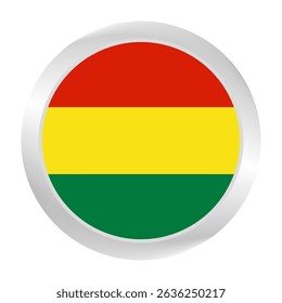 The Bolivia flag.  Silver frame. Circle flag icon logo. Round glossy. Flag icon. Standard color. Digital illustration. 
