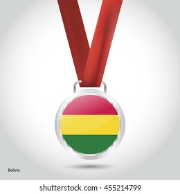 Bolivia Flag in Silver Medal. Vector Illustration. RIO Olympic Game silver Medal. Vector Illustration