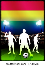 Bolivia Flag with Soccer Player on Stadium Background Original Illustration