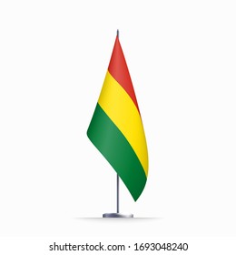 Bolivia flag state symbol isolated on background national banner. Greeting card National Independence Day of the Plurinational State of Bolivia. Illustration banner with realistic state flag.