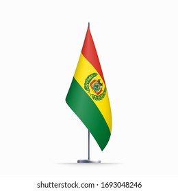 Bolivia flag state symbol isolated on background national banner. Greeting card National Independence Day of the Plurinational State of Bolivia. Illustration banner with realistic military flag.