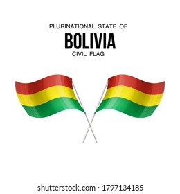 Símbolo del estado de la bandera de Bolivia aislado en una bandera nacional de fondo. Tarjeta de saludo Día Nacional de la Independencia del Estado Plurinacional de Bolivia. Cartel de ilustración con bandera de estado realista.
