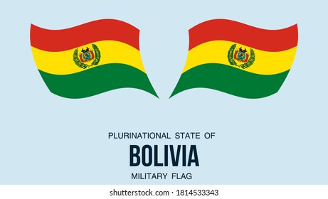 Símbolo del estado de la bandera de Bolivia aislado en una bandera nacional de fondo. Tarjeta de saludo Día Nacional de la Independencia del Estado Plurinacional de Bolivia. Cartel de ilustración con bandera militar realista.