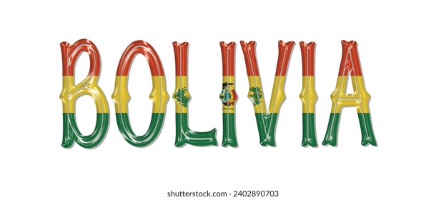 BOLIVIA flag text font, 3D BOLIVIA flag colorful background, BOLIVIA flag vector illustration