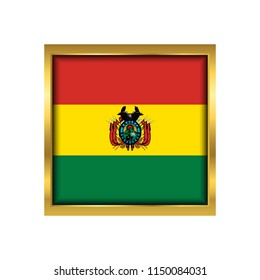 Bolivia Flag Vector Square Icon - Illustration, Flag of Bolivia. Abstract concept, icon,golden square, button. Raster illustration on white background.