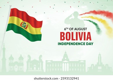 Bolivia Flag Waving On Skyline Background. Independence Day Concept Design Vector Illustration.