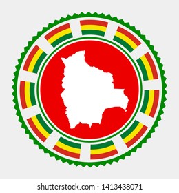 Bolivia flat stamp. Round logo with map and flag of Bolivia. Vector illustration.