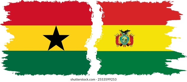 Bolivia and Ghana grunge flags connection, vector