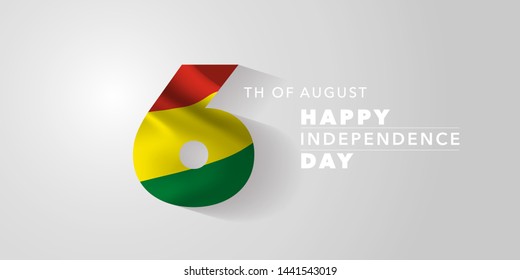 Bolivia happy independence day greeting card, banner, vector illustration. Bolivian national day 6th of August background with elements of flag 