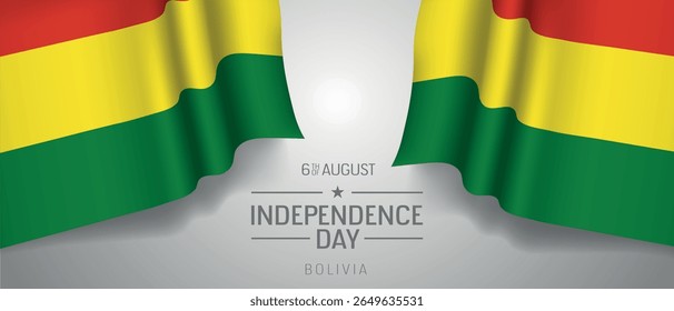 Bolivia happy independence day greeting card, banner with template text vector illustration. Bolivian memorial holiday 6th of August design element with 3D flag with stripes