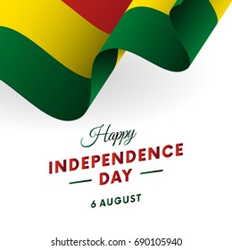 Bolivia Independence Day. 6 august. Waving flag. Vector illustration.