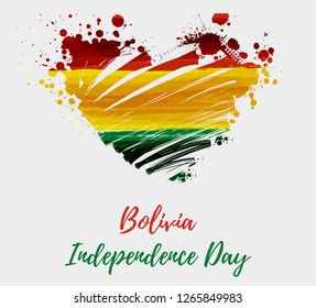 Bolivia Independence day. Abstract brushed grunge flag of Bolivia in heart shape. Template for holiday banner, poster, invitation, etc.