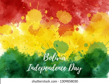 Bolivia Independence day. Abstract watercolor paint splashes grunge flag of Bolivia. Template for holiday banner, poster, invitation, etc.