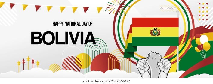 Bolivia independence day festive banner. Vibrant modern templates for holiday celebration, greeting card, billboard, and sport event backdrops. August 6th. Happy national day of Bolivia