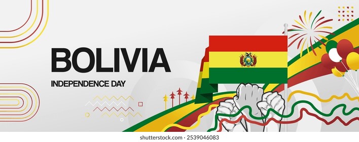 Bolivia independence day festive banner. Vibrant modern templates for holiday celebration, greeting card, billboard, and sport event backdrops. August 6th. Happy national day of Bolivia