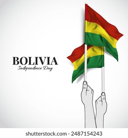 Bolivia Independence Day. Hands with flags. Vector Illustration
