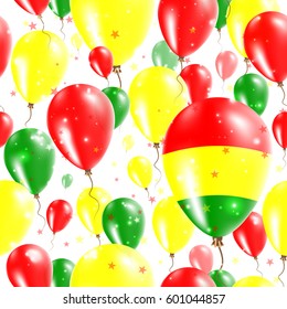 Bolivia Independence Day Seamless Pattern. Flying Rubber Balloons in Colors of the Bolivian Flag. Happy Bolivia Day Patriotic Card with Balloons, Stars and Sparkles.