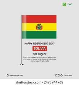 Bolivia Independence Day Social Media Banner, Editable Vector Design with Flag