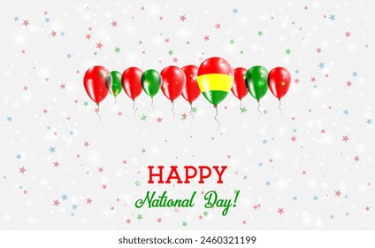 Bolivia Independence Day Sparkling Patriotic Poster. Row of Balloons in Colors of the Bolivian Flag. Greeting Card with National Flags, Confetti and Stars.