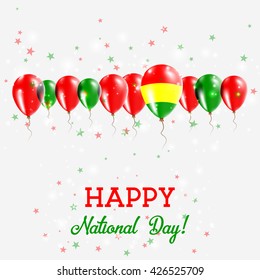 Bolivia Independence Day Sparkling Patriotic Poster. Happy Independence Day Card with Bolivia Flags, Confetti, Stars, Bokeh and Glitter.