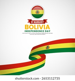 Bolivia independence day Square banner background with waving ribbon flag