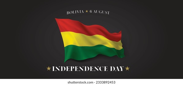 Bolivia independence day vector banner, greeting card. Bolivian wavy flag in 6th of August patriotic holiday horizontal design with realistic flag