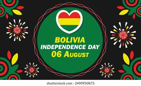 bolivia independence day vector banner design with geometric shapes and vibrant colors on a horizontal background. Happy bolivia independence day modern minimal poster.