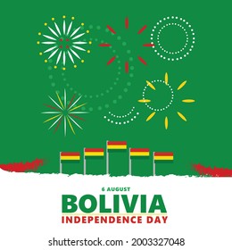 Bolivia independence day vector illustration with its national flags and fireworks. South American country national day.
