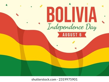 Ilustración vectorial del Día de la Independencia de Bolivia el 6 de agosto con fiesta nacional en caricatura plana dibujada con plantillas de fondo de página de aterrizaje
