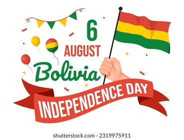 Bolivia Independence Day Vector Illustration on 6 August with festival National Holiday in Flat Cartoon Hand Drawn Landing Page Background Templates