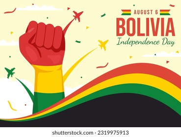 Bolivia Independence Day Vector Illustration on 6 August with festival National Holiday in Flat Cartoon Hand Drawn Landing Page Background Templates