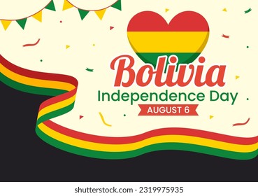 Ilustración vectorial del Día de la Independencia de Bolivia el 6 de agosto con fiesta nacional en caricatura plana dibujada con plantillas de fondo de página de aterrizaje