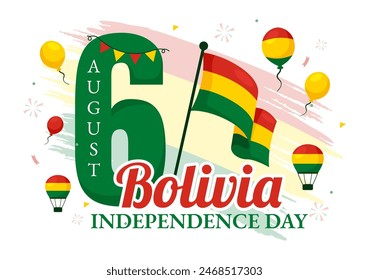 Bolivia Independence Day Vector Illustration on August 6 with Waving Flag and Ribbon in a Festive National Holiday Flat Cartoon Background