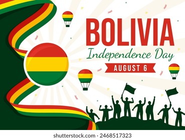 Bolivia Independence Day Vector Illustration on August 6 with Waving Flag and Ribbon in a Festive National Holiday Flat Cartoon Background