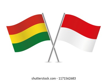 Bolivia and Indonesia flags. Vector illustration.