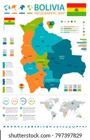 Bolivia infographic map and flag - High Detailed Vector Illustration