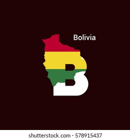 Bolivia Initial Letter Country with Map and Flag Vector